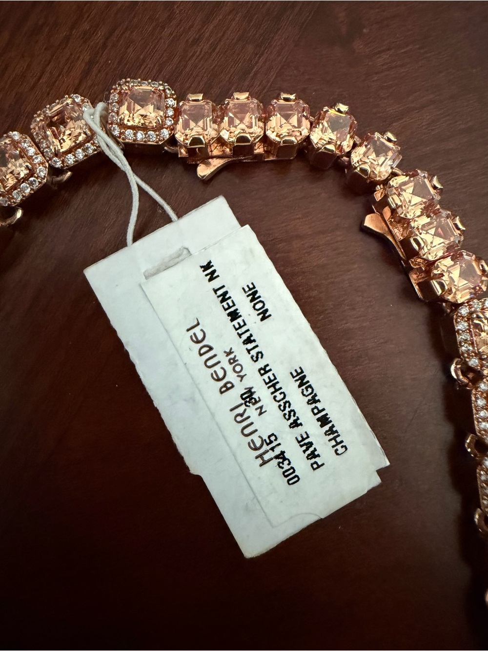 New Henri Bendel Stunning Pave Asscher Champagne Necklace 16" w/tags & Pouch - Picture 4 of 13